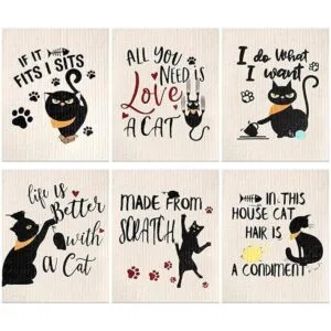 6 paños de cocina suecos divertidos para gatos negros_1