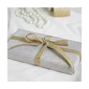 MEEDEE Cinta de purpurina dorada champán con borde cortado_5