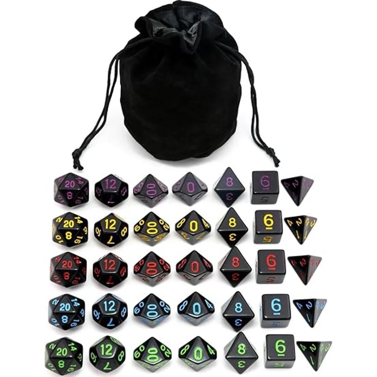 IvyFieldDice 5 juegos de dados poliédricos negros con_1