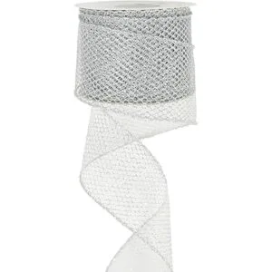 HUIHUANG Cinta de malla con purpurina de malla plateada_3