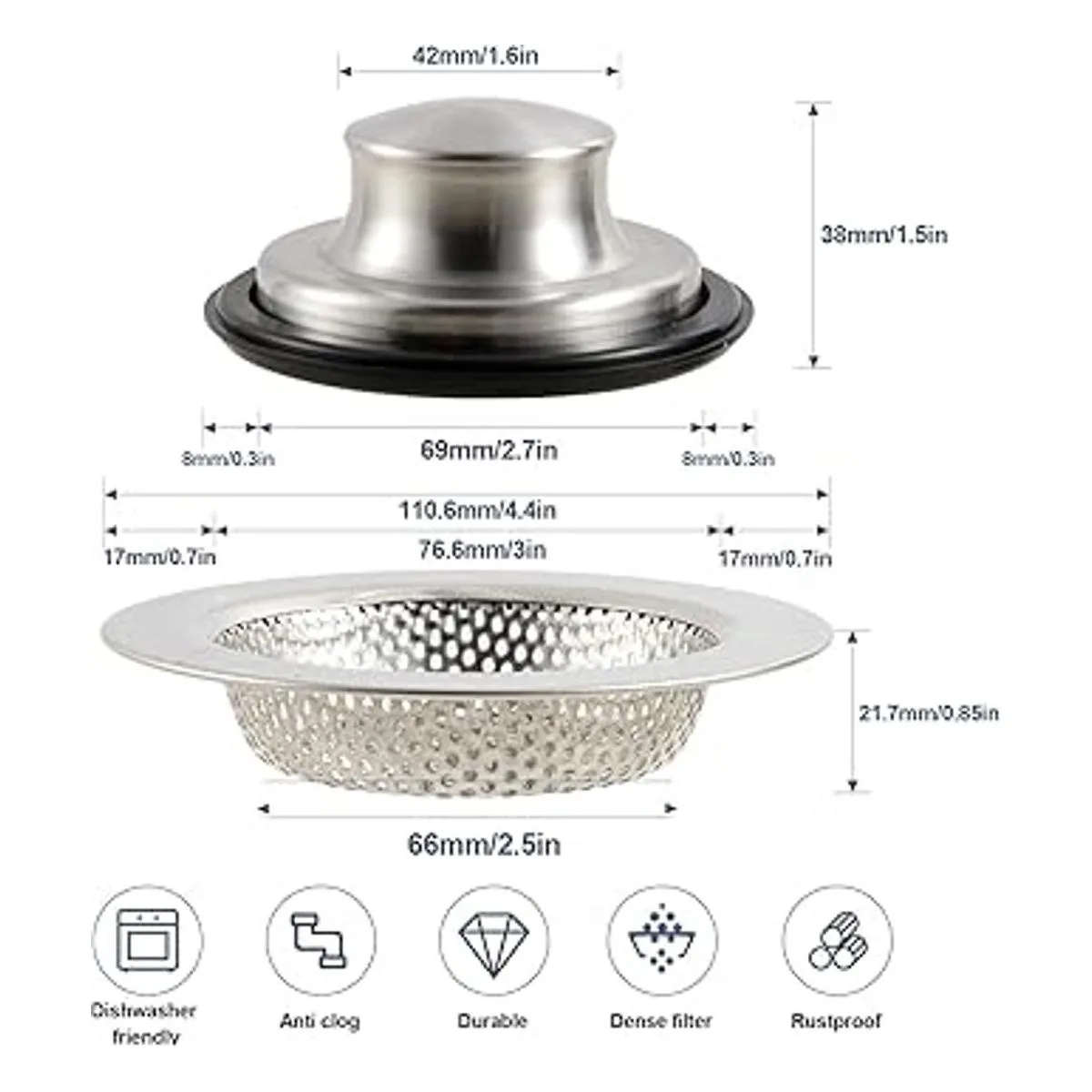 RQYEKDO Juego de 2 coladores de fregadero de cocina_2