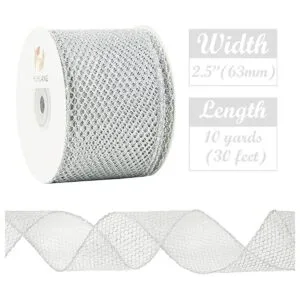 HUIHUANG Cinta de malla con purpurina de malla plateada_2