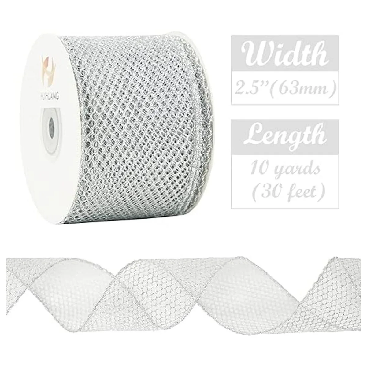 HUIHUANG Cinta de malla con purpurina de malla plateada_2