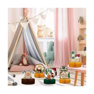 9 piezas de centro de mesa de leñador para baby shower_6