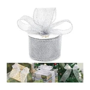 HUIHUANG Cinta de malla con purpurina de malla plateada_1