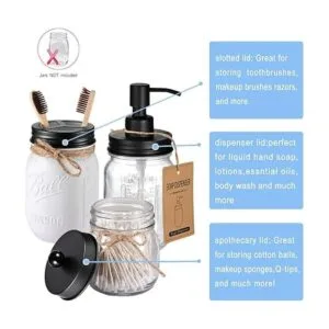 Mason Jar Juego de tapas de accesorios de baño 4_2