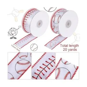 2 rollos de cintas de béisbol rojo y blanco con borde de_2