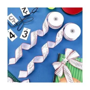 2 rollos de cintas de béisbol rojo y blanco con borde de_3