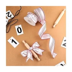 2 rollos de cintas de béisbol rojo y blanco con borde de_4