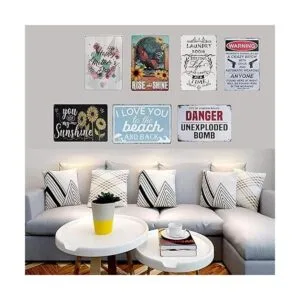 Cartel de metal con texto en inglés And She Lived Happily_6