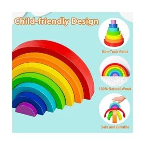 TUOWITA Juguete apilable de madera arco iris juego_4