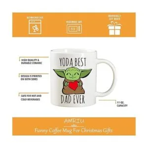 AMRIU Taza de café Baby Yoda Best Dad Ever Lindas tazas_4