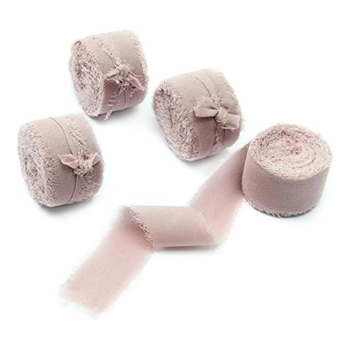 4 rollos de cinta de seda de gasa hecha a mano con flecos_1