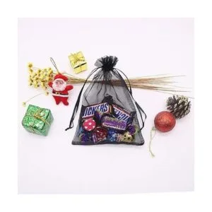 HRX Paquete de bolsas de regalo de organza color negro_3