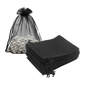 HRX Paquete de bolsas de regalo de organza color negro_1