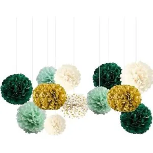 Pompones de papel de pañuelo verde degradado con puntos_1