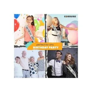 CORRURE Banda de cumpleaños con purpurina negra para_2