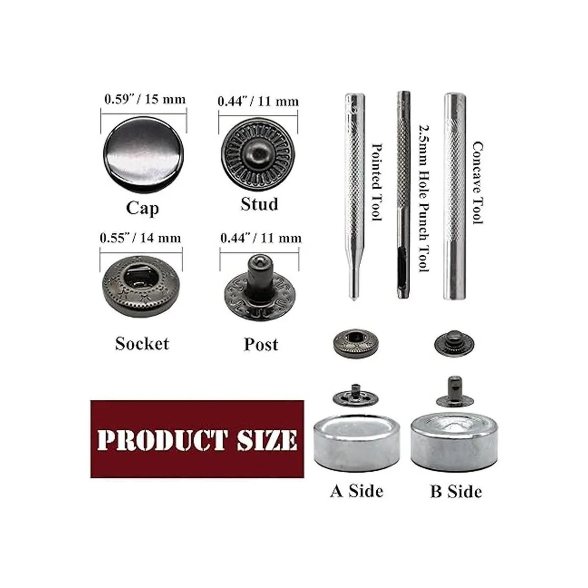 Kit de 12 juegos de cierres a presión de cuero resistente_2