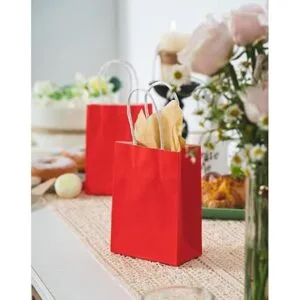 Pequeña bolsa de papel roja con asa para recuerdos de_4