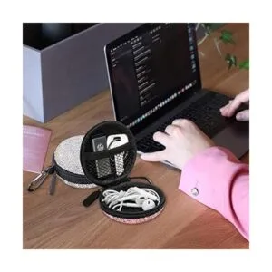SAVORI Estuche para auriculares pequeños con diamantes de_7