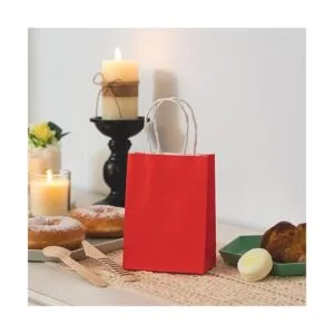 Pequeña bolsa de papel roja con asa para recuerdos de_5