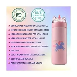 UNICORN GLITTER Botella de agua para niños con_2