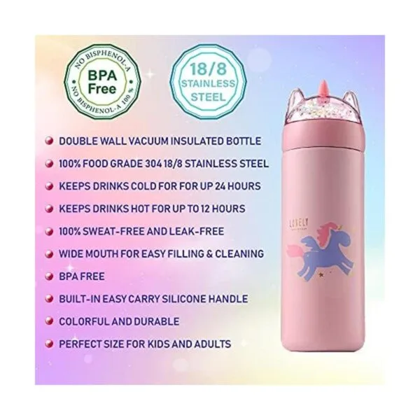 UNICORN GLITTER Botella de agua para niños con_2