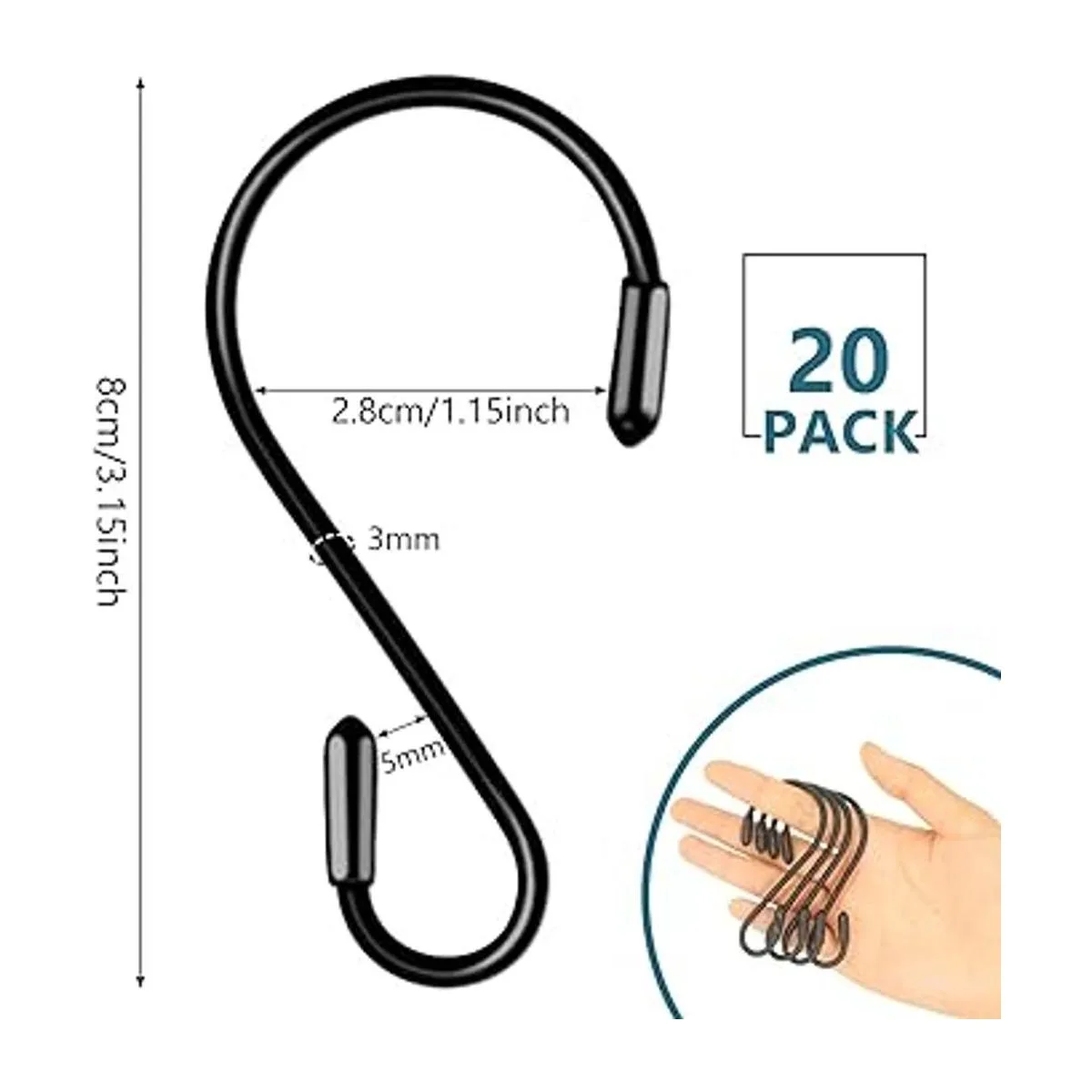 Paquete de 20 ganchos en S de 3.15 pulgadas para colgar_2