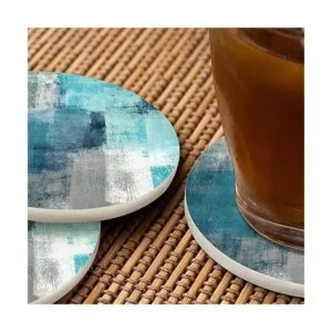 Pznen Posavasos con pincel de arte abstracto turquesa y_6
