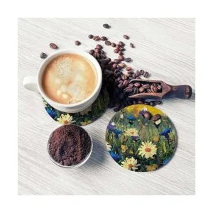 Pznen Posavasos redondo con diseño de flores de margaritas_5