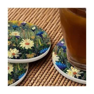 Pznen Posavasos redondo con diseño de flores de margaritas_6