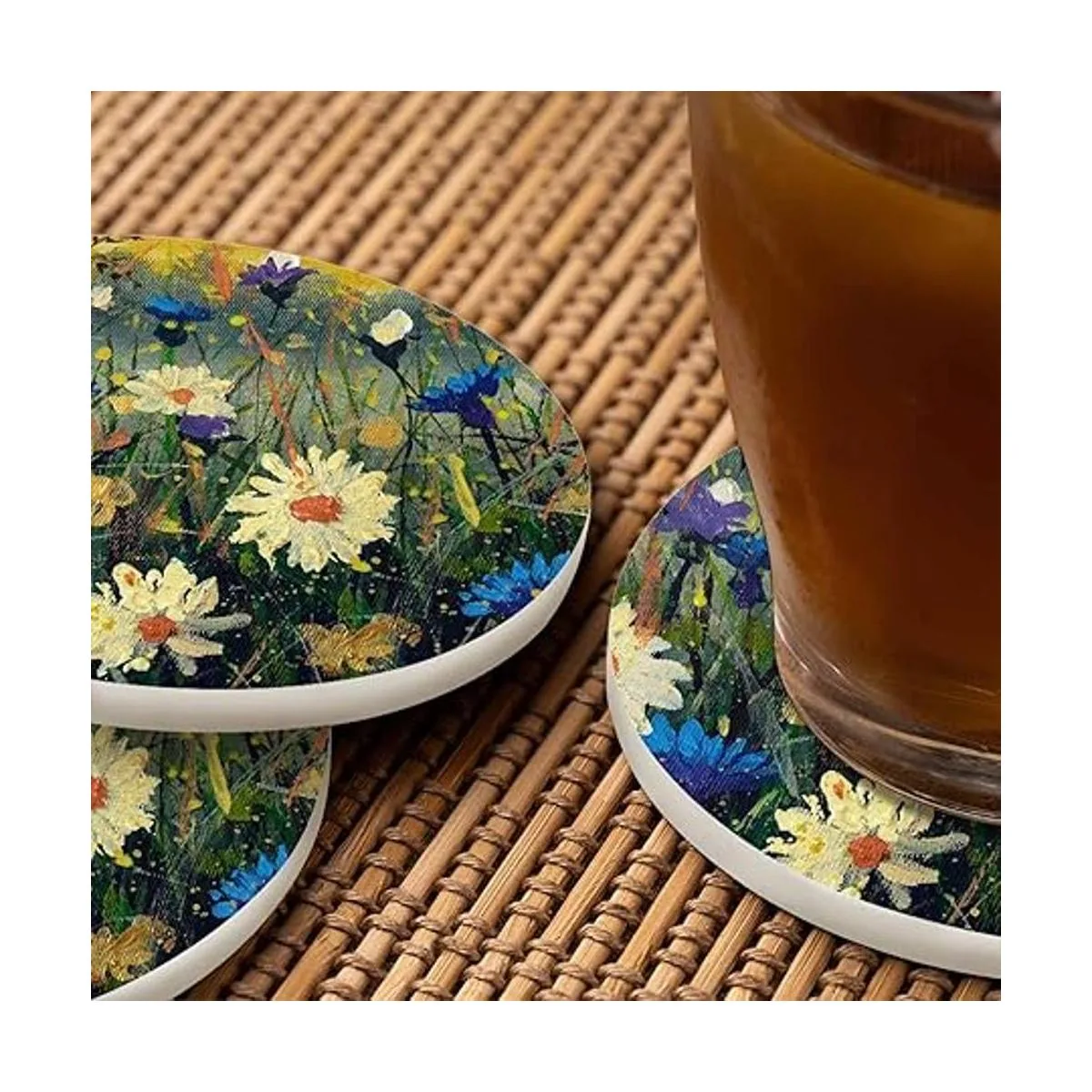 Pznen Posavasos redondo con diseño de flores de margaritas_6