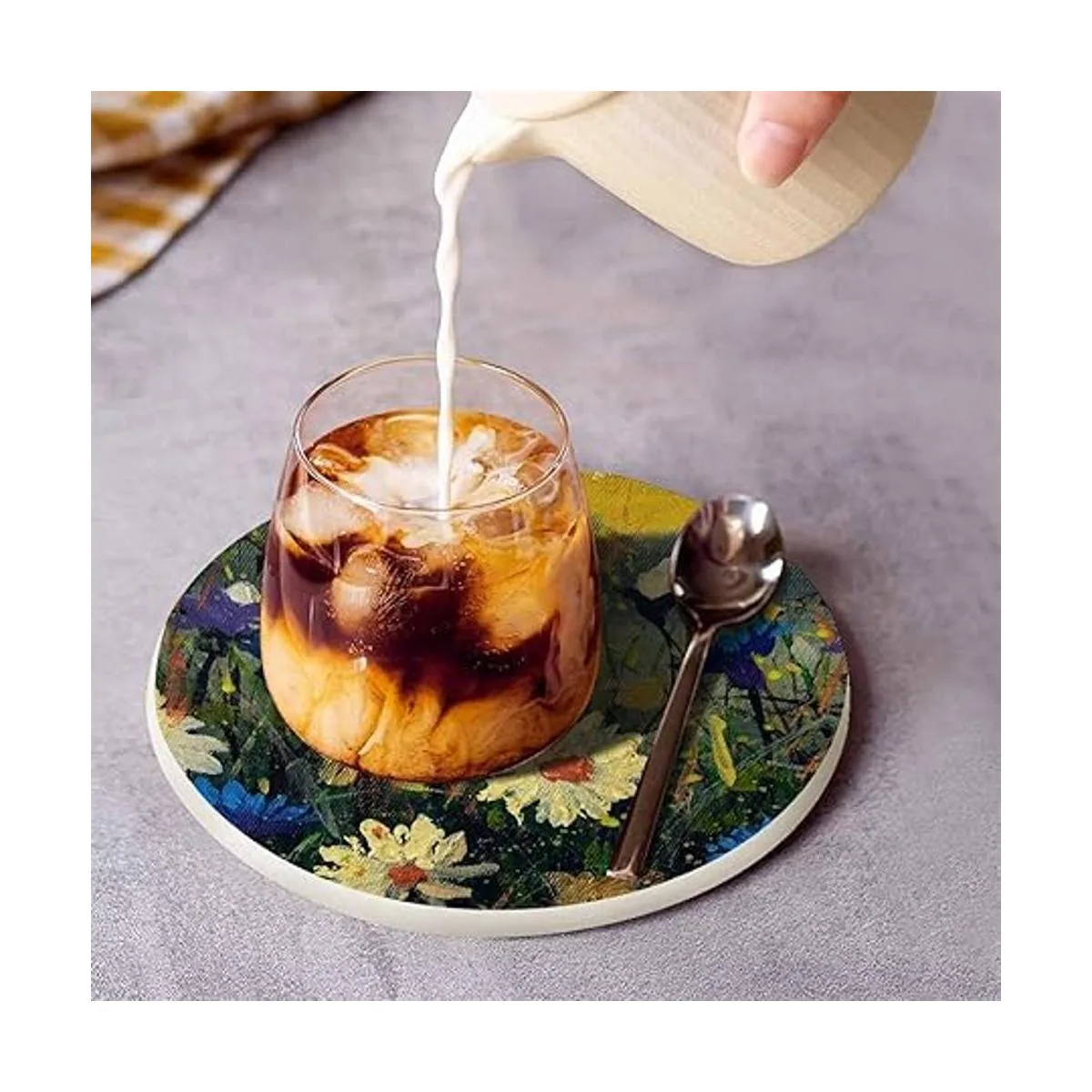 Pznen Posavasos redondo con diseño de flores de margaritas_3