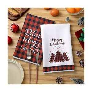 Paquete de 4 toallas de cocina de Navidad a cuadros de_7