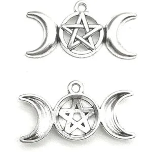 20 colgantes de plata envejecida con pentagrama de luna_2