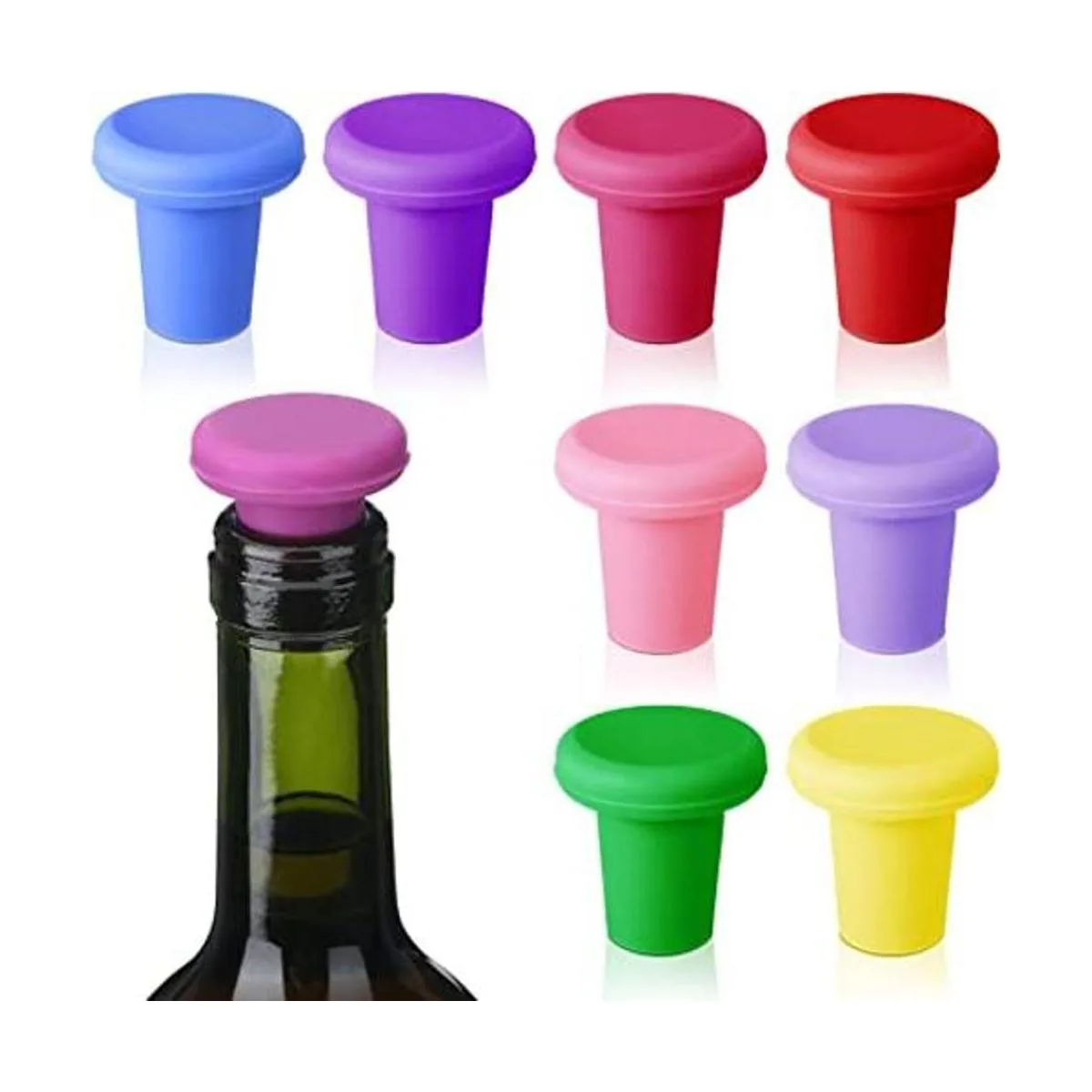 8 tapones de silicona para botellas de vino coloridos y_1