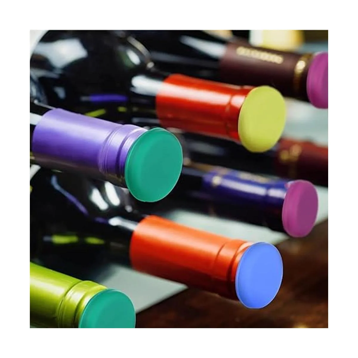 8 tapones de silicona para botellas de vino coloridos y_7