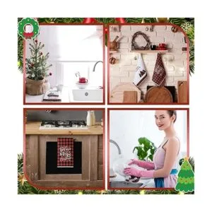 Paquete de 4 toallas de cocina de Navidad a cuadros de_5