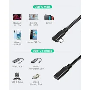 Cable de extensión corto USB C macho a hembra de ángulo_4