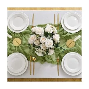 DOLOPL Camino de mesa de gasa verde salvia de 10 pies_3