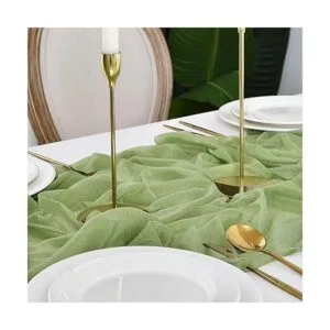 DOLOPL Camino de mesa de gasa verde salvia de 10 pies_6