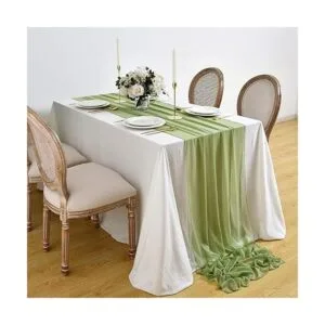 DOLOPL Camino de mesa de gasa verde salvia de 10 pies_2