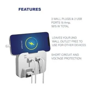 Tech2 Regleta protectora contra sobretensiones de 3 tomas_4