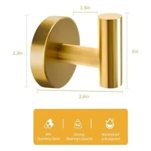 Paquete de 2 ganchos dorados para toalla para pared baño_2