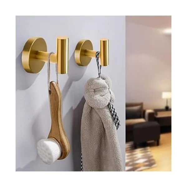 Paquete de 2 ganchos dorados para toalla para pared baño_5