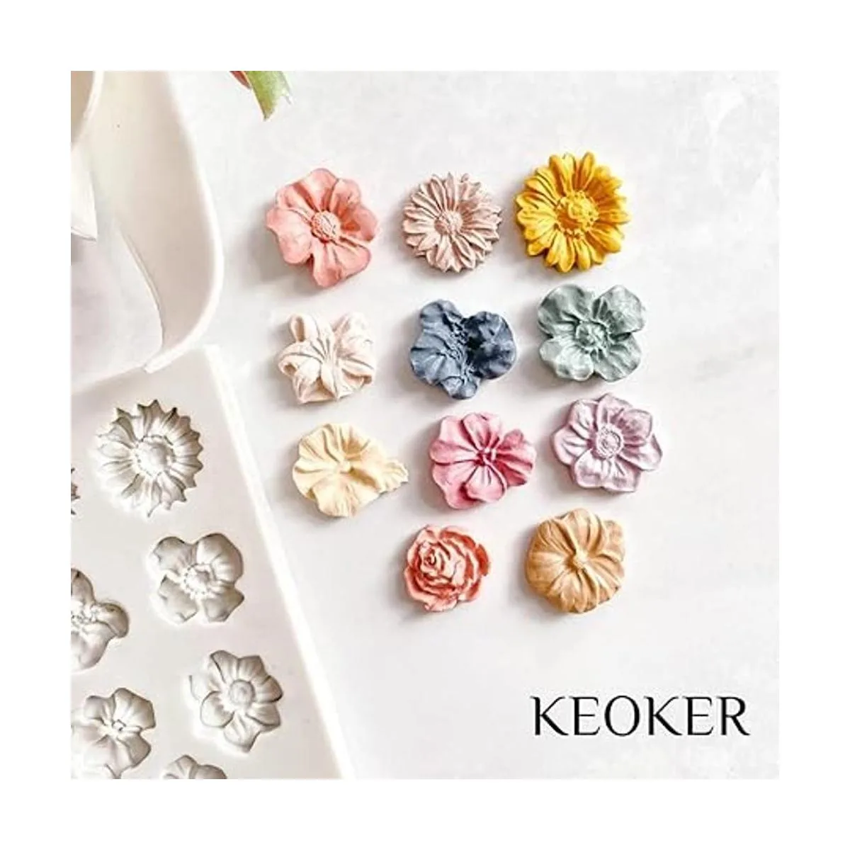 KEOKER Moldes de arcilla polimérica de flores 1 molde de_2