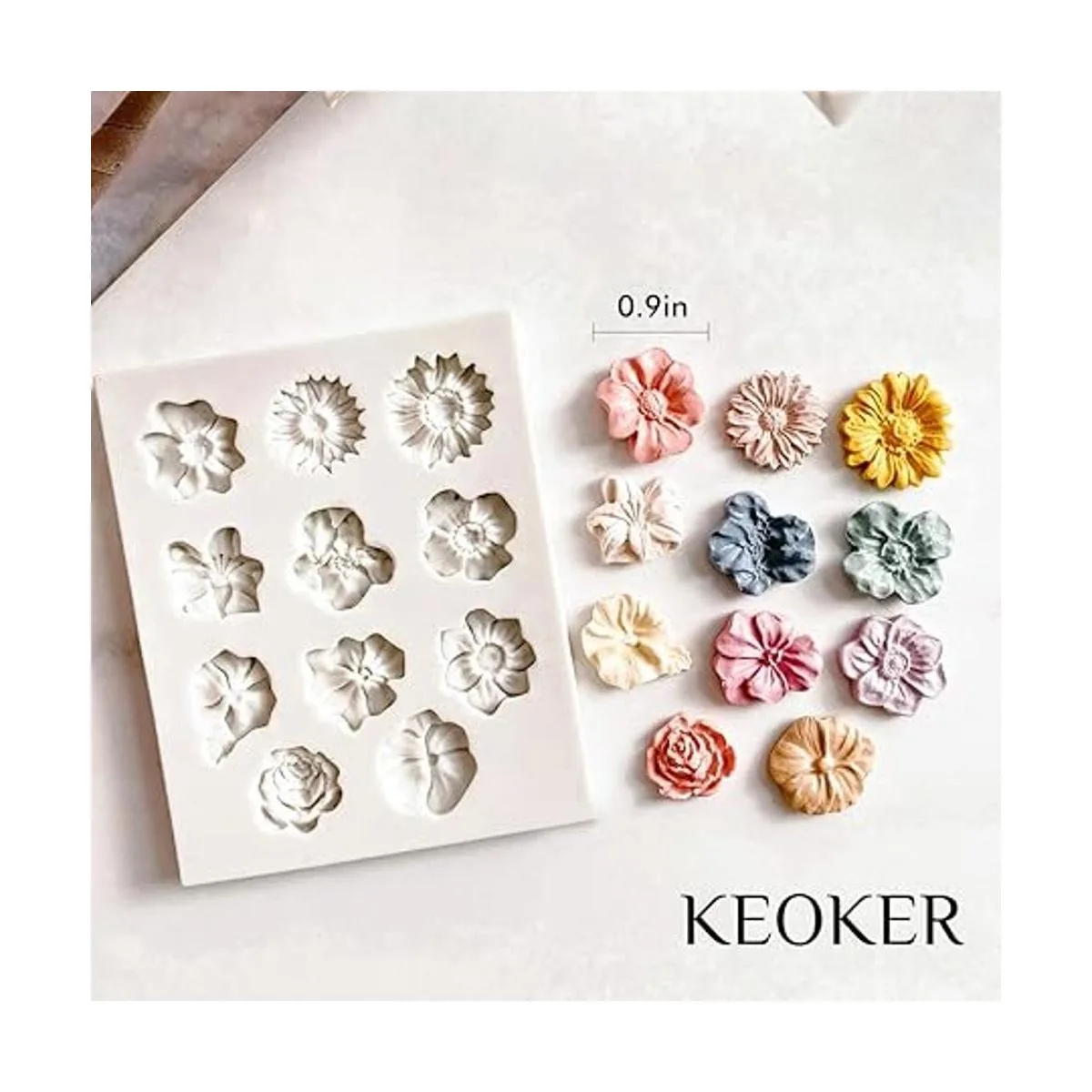 KEOKER Moldes de arcilla polimérica de flores 1 molde de_4