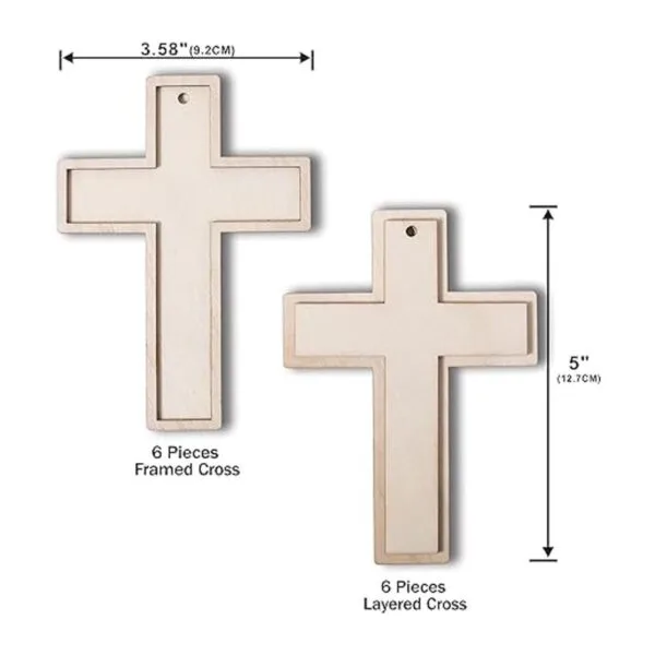 Paquete de 12 cruces de madera sin terminar en blanco_3