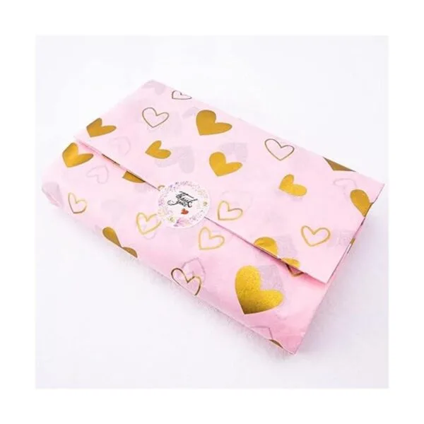 Papel de seda rosa con corazón dorado a granel 20 x 28_2