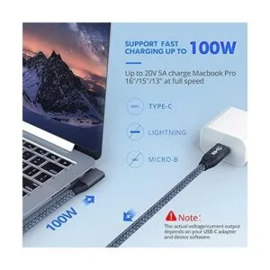 Cable USB C a USB C en ángulo recto de 100 W 6.6 pies USB_2